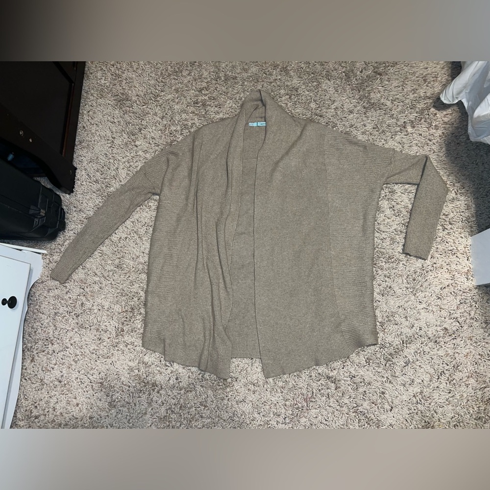 Size medium Maurice’s taupe waterfall cardigan with fitted sleeves